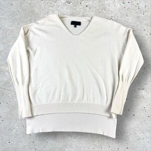 Nili Lotan V-Neck 100% Cashmere Sweater‎ Jumper Ivory Cream Sz S